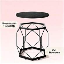 Nordic-Style Coffee Table With Wrought Iron Elements / Simple Round Coffee Table / Round Coffee Table With Removable Tabletop / Stackable Coffee Table / Suitable For Bedrooms And Living Rooms - 黑色 - 查看 6
