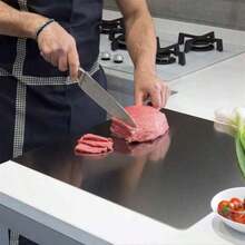 1pc Stainless Steel Cutting Board, Kitchen Essential - Large Stainless Steel Cutting Board With Lid And Non-Slip Pad, Suitable For Countertop, Used For Cutting Meat, Vegetables, Bread And Baking, Kitchen Accessory - Silver - View 3