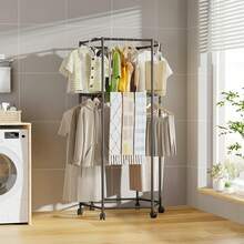 Clothes Rack With Wheels, Rolling Hexagonal Clothes Rack, Clothes Drying Rack, Clothes Storage For Bedroom, Laundry Room, Balcony (68" High) - 1 - View 4