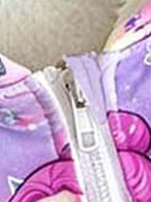 Young Girl Cartoon Print Warm Hooded Jacket - Purple - View 5