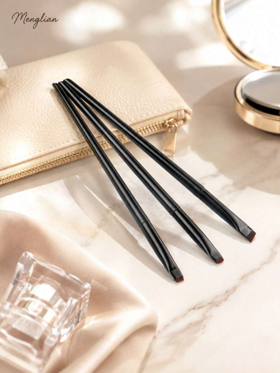 3件組精準刀鋒眼妝刷組-超薄斜角設計,專業眉毛、眼線與臥蠶彩妝工具,旅行必備細緻眼部輪廓修飾組,女性理想生日禮物 - 黑色 - 查看 1