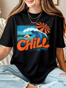Women's Casual Beach Vacation T-Shirt, Perfect For Summer Holiday Life. - Black - View 1