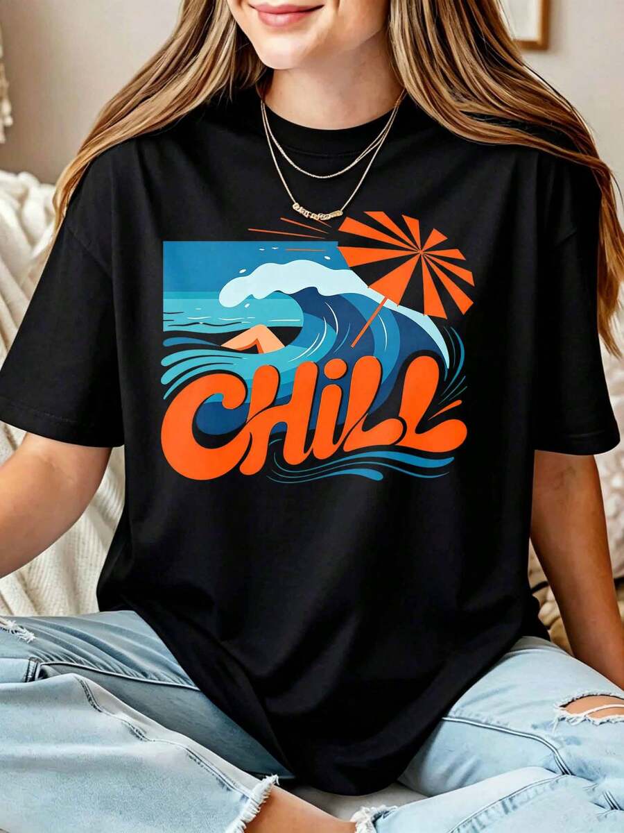Women's Casual Beach Vacation T-Shirt, Perfect For Summer Holiday Life. - Black - View 1