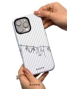 1pc Vacation Style Striped & Bikini Pattern Design Phone 17 Pro Max Phone Case, Compatible With Phone 16 Pro Max, 15 Pro Max, 14 Pro Max, Korean High-End Fashion Fun Phone Case, Compatible With 11/12/13/14/15/16 Pro Max Plus, Elegant Design Suitable For Men And Women, Perfect Gift For Girlfriend For Christmas, Valentine's Day, Easter, Wedding Season And Birthday! - Black - View 3