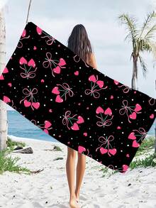 [Weich und schnelltrocknend] 250 g/m² Mikrofaser Strandtuch | 70*140 cm/90*180 cm erhältlich | Schwarzer Hintergrund mit rosa Kirschdruck | Hochabsorbierendes tragbares Schwimmtuch, Badezimmerdekoration, Schwimmtuch, Strandtuch | Geeignet für Sommerstrand, Schwimmen, Reisen, Camping und Fitness - Schwarze Kirsche - Übersicht 2