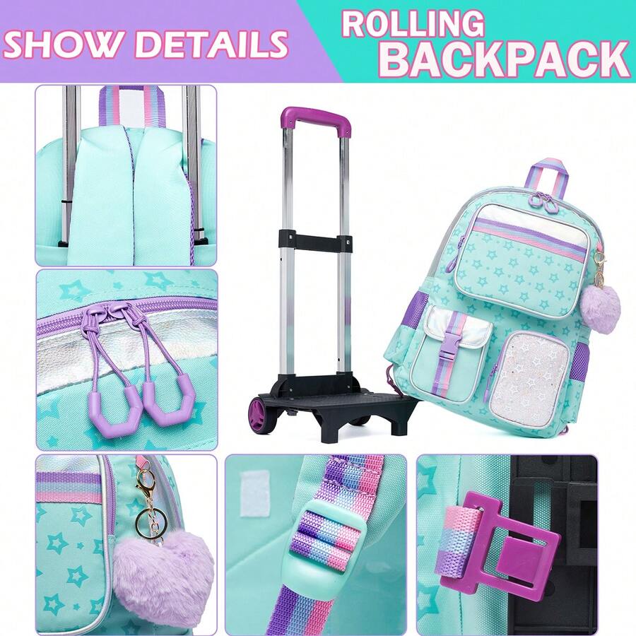 Girls' Rolling Backpack - Cute Carry-On Bag With Crossbody Bag And Pencil Case, Suitable For Elementary Students - 14+ Girls' Travel Luggage - Children's Rolling Bags - View 1
