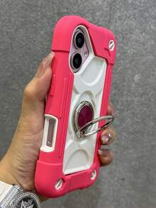 Shockproof Durable Phone Case Compatible With IPhone 16 15 14 13 12 11 Pro Max Plus, 360° Rotating Ring Stand, Anti-Drop Full Body 3-In-1 Protective Durable Shell - Rose Red + Hanging Rope - View 3