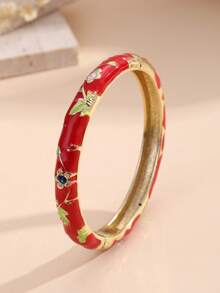 1pc Fashion Vintage Style Gold Floral Pattern Enamel Bracelet, Gold Bracelet, Girls' Jewelry, Suitable For Girls And Women's Jewelry Accessories Bracelet, (Handmade Product, Slight Color Difference May Occur) Daily Wear Holiday Gift, Halloween, Thanksgiving, Christmas, Mother's Day, Valentine's Day, Birthday Gift - Multicolor - View 18