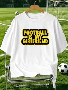 Herren-T-Shirt With Fu?Ballmotiv, Hochwertiger Stoff, Bequeme Passform, Street-Hip-Hop-Stil, Komfortabel, Grafikdesign - 白色 - 查看 2