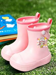 1 Pasang Sepatu Bot Hujan Anak-Anak Motif Kartun, Sepatu Hujan Setengah Betis Motif Kelinci Kartun, Mudah Dipakai/Dilepas, Desain Pegangan, Ukuran 30-37, Cocok Untuk Dipakai Pelajar Saat Hujan - Berwarna merah muda - View 4