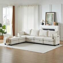 Modular Chenille Sofa, Corner Sofas For The Living Room, U-Shaped Corner Sofa With Storage Ottoman, 6-Seater Corner Sofas With Chaise Longue - 米色 - 查看 11
