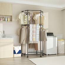 Clothes Rack With Wheels, Rolling Hexagonal Clothes Rack, Clothes Drying Rack, Clothes Storage For Bedroom, Laundry Room, Balcony (68" High) - 1 - View 6