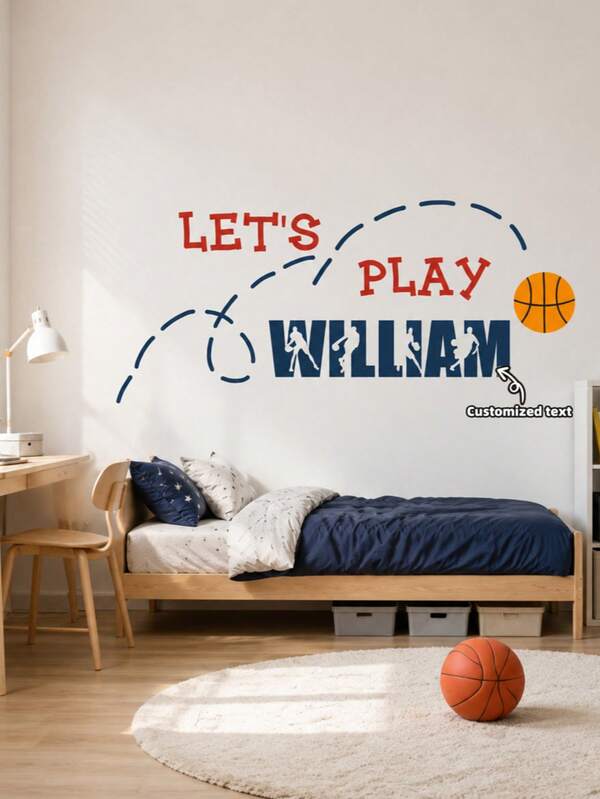 Custom Name Basketball Wall Decals Personalized Sports Wall Stickers Removable Vinyl Wall Art For Boys Room Bedroom Gym Decor (Sticker Only)