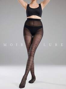 MOIRÉALLURE 1雙裝 時尚經典百搭絲綢提花褲襪，適合日常通勤與夜生活 - 黑色 - 查看 5