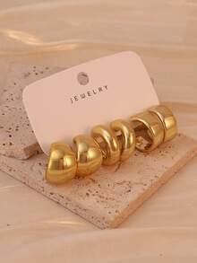 6-18Pcs Women's Fashion Elegant Metallic Multi- Earring Set, Suitable For Daily Casual Wear - Gold - View 4