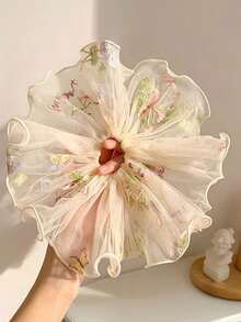 French Embroidery Mesh Skirt Scrunchie For Women, Ethereal Gentle Style Ponytail Hair Tie - Multicolor - View 6