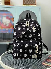 1pc Cute School Style Cat/Dog/Bow Print Nylon Backpack, Lightweight Large Capacity School Day Bag, Adjustable Shoulder Strap Bookbag, Suitable For Girls/Teens/Students/Graduates, Ideal For Daily Use, Outings, Travel, School And Back To School Season. - Multicolor - View 16