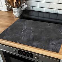1pc Diatom Mud Dark Black White Marble Stove Top Cover Mat, Anti-Scratch Heatproof Waterproof Multi-Use Pad For Kitchen Laundry Washer Countertop - Multicolor - View 1