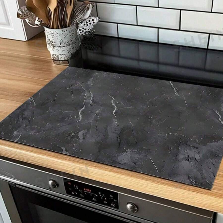 1pc Diatom Mud Dark Black White Marble Stove Top Cover Mat, Anti-Scratch Heatproof Waterproof Multi-Use Pad For Kitchen Laundry Washer Countertop - Multicolor - View 1