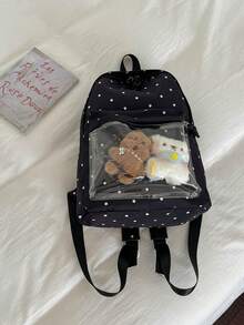 Polka Dot Transparent Backpack, Minimalist Large Capacity Backpack, Fashion Backpack, Casual Travel Backpack, College Style Backpack, Vacation Backpack - Black - View 7