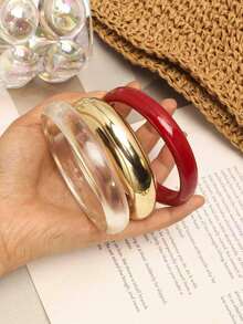 3pcs Elegant Minimalist Bracelet Set, Versatile Fashion Wrist Accessory, Suitable For Women's Daily, Holiday And Casual Wear - Red - View 2