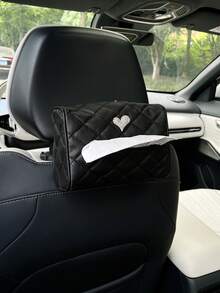 Creative Heart-Shaped Car Tissue Holder, Leather Material, Car Sun Visor Tissue Box, Armrest Tissue Bag, Seat Back Tissue Holder, Car Interior Accessory, Tissue Decorative Bag - Love - View 4