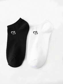1/8 Pairs Women's Heart Pattern Black & White Solid Color Boat Socks, Casual Sweat-Absorbing Breathable Invisible Socks, Suitable For Daily Wear, Sports, Home, All Seasons - Black and White - View 7