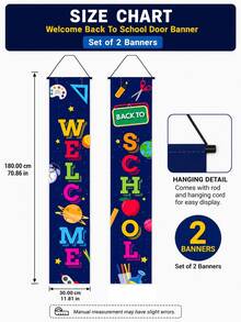 Back To School Door Hanging Decoration, Welcome Back To School Hanging Sign, Space Theme Back To School Porch Sign, 70.8x11.8 Inch Welcome To School Banner, For Classroom Door Decoration First Day Of School Decoration, Classroom Door Decoration And Campus Background Decoration - Back-to-school Season Star-studded Couplets - View 3