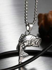 1pc Retro Creative Largemouth Bass Pendant Necklace - Fashionable And Exquisite Fishing Guy's Versatile Accessory, Gift For Father And Boyfriend - Fashion - View 1