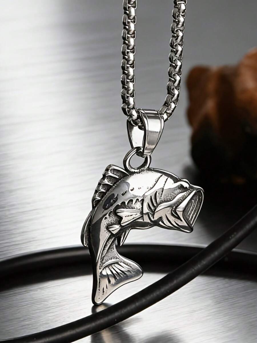 1pc Retro Creative Largemouth Bass Pendant Necklace - Fashionable And Exquisite Fishing Guy's Versatile Accessory, Gift For Father And Boyfriend - Fashion - View 1