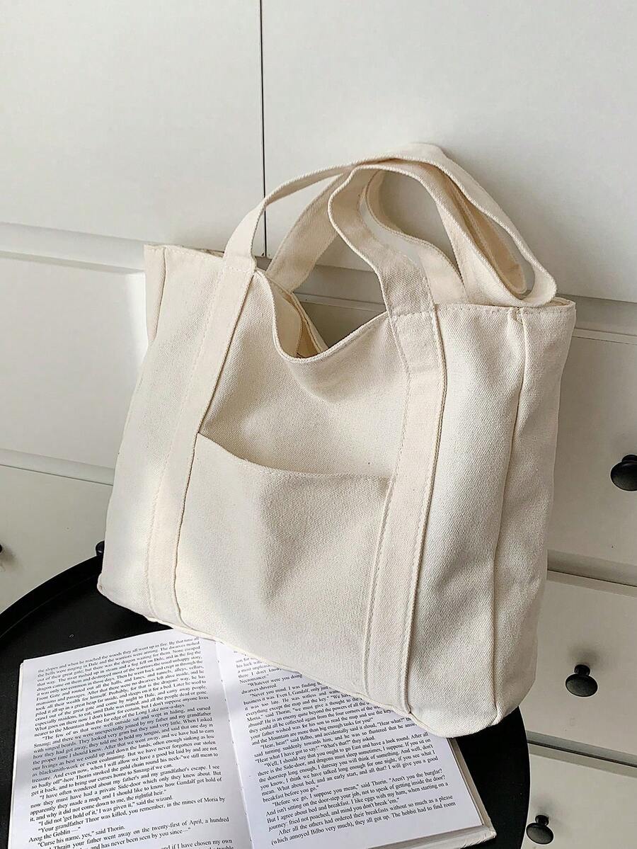 Bolso de Hombro de Lona de Color Sólido para Mujer, Estilo Primavera-Verano, Gran Capacidad, Casual y Tipo Tote - Verde - Ver 1