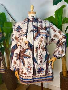 Plus Size Printed Windbreaker Jacket, Plus Size Parka, Nylon Blouse - 22 - View 1