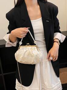 Women's PU Leather Crossbody Bag With Round Polka Dots, Vintage Style Handbag With Buckle Closure And Adjustable Shoulder Strap, Solid Color And Lightweight City Tote Bag - 咖啡 - 查看 2