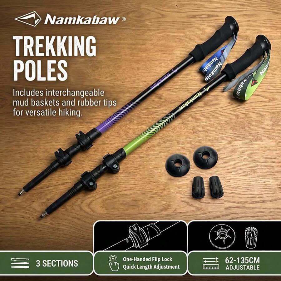 Ultra-Lightweight Folding Adjustable Hiking Pole With Lock, For Outdoor Camping And Trekking