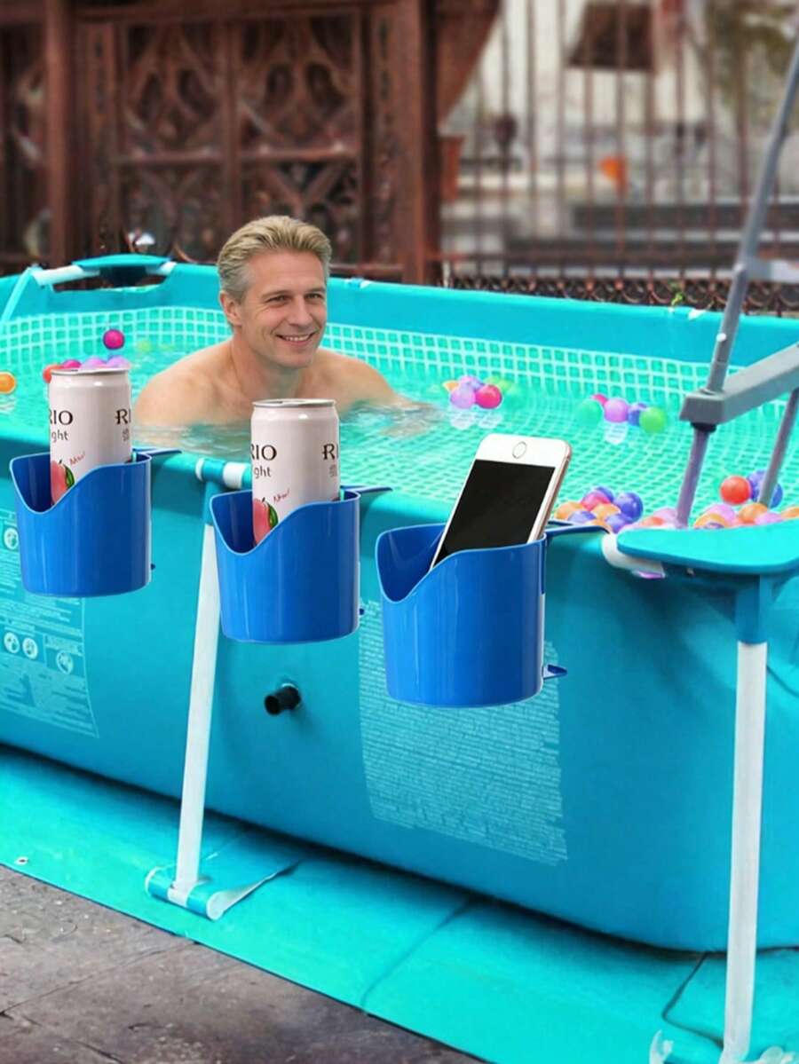 2pcs Poolside Cup Holder, Pool Storage Rack, Outdoor Beverage & Beer Mug Hanging Rack