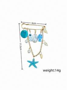 1pc Ocean Vacation Style Bohemian Brooch, Ceramic Little Fish, Acrylic Starfish Pendant, Faux Pearl With Shell Pendant, Multi-Purpose Brooch Pin For Women - Multicolor - View 4