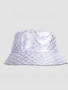 1 Peça Chapéu Balde Reversível Iridescente Brilhante com Escamas de Sereia, Chapéu de Proteção Solar Colorido da Moda para Festa, Apresentação e Palco para Homens e Mulheres - Multicolorido - Visão 17