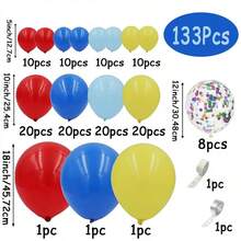 133Pcs Red Blue Yellow Balloon Garland Arch Kit, 5/10/18 Inch Latex Balloons & 12 Inch Confetti Balloons With Ribbons, Bright Decor For Party, Anniversary, Holiday Event Background - Multicolor - View 8