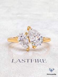 1件 1.25CT-2CT 雙水滴形莫桑石戒指 925純銀 優雅奢華 訂婚、婚禮、週年紀念禮物；新娘珠寶 - 水滴莫桑戒指 - 查看 1