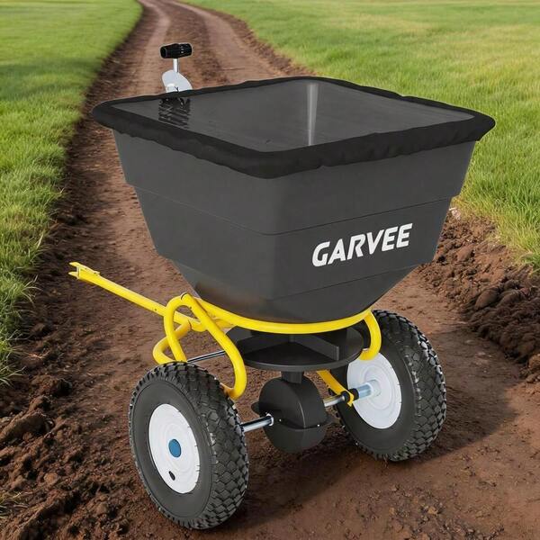 Esparcidor de semillas remolcado para ATV de 110LBS, esparcidor de uso rudo con cubo para fertilizante de césped, semillas de césped & fundente de hielo - Enganche universal para ATV UTV tractor de césped