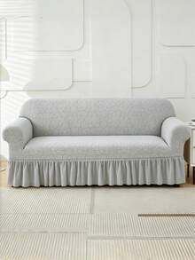 1PC Fleece Fabric Non-Slip Elastic Decorative Sofa Cover, Jacquard Leaf Pattern, Pet-Friendly Anti-Dirt Anti-Dust, Suitable For 1/2/3/4 Seater Sofa, All Seasons - Light Gray - View 6