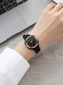 Rebirth Brand 1pc Women's Silicone Strap Minimalist Fashion Versatile Quartz Watch Suitable For Daily Decoration - Black - View 7