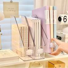 1/2/3pcs Transparent Desktop Bookends, Acrylic Desk File Organizer, Office Student Book Organizer, Storage For Books, Notebooks, Files, Magazines, Suitable For Study, Office, Bedroom Home Decor - Multicolor - View 2