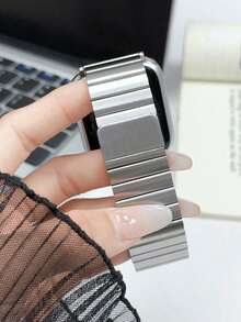 Huastonband 1件磁吸式不鏽鋼金屬錶帶，相容於 38mm/40mm/41mm/42mm/44mm/45mm/49mm/46mm，適用於 Ultra/SE/S10/S9/8/7/6/5/4/3 系列。佩戴舒適，適合四季。智慧手錶配件錶帶，女性配件夏季海灘派對聚會、母親節、畢業季、返校季學生同學禮物 - 銀色 - 查看 5
