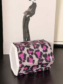 1pc Rhinestone Leopard Print Hexagonal Makeup Brush Holder, Large Capacity, Surface Embedded With Colorful Rhinestones, Luxurious Sparkling Style, Full Rhinestone Pattern, Hexagonal Column Shape, Neat Edge Details, Makeup Tool Container, Suitable For Bedroom Vanity, Makeup Room Desktop And Other Scenes - Multicolor - View 9