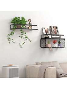 TAIMASI Floating Shelves, Bathroom Shelves Over Toilet With Wall Decor Sign, Wood Wall Shelves With Protective Metal Guardrail & Paper Storage Basket For Bathroom, Bedroom, Living Room, Kitchen - Great For Christmas, New Year's, Valentine's Day - 黑胡桃 - 查看 6