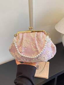 Women's PU Leather Crossbody Bag With Round Polka Dots, Vintage Style Handbag With Buckle Closure And Adjustable Shoulder Strap, Solid Color And Lightweight City Tote Bag - 粉色 - 查看 9