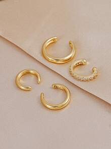 4pcs Minimalist Cubic Zirconia Ear Cuff Set - Can Be Stacked, No Piercing Needed, Suitable For Daily Office Wear (4pcs Set, Not 4 Pairs) - Yellow Gold - View 5