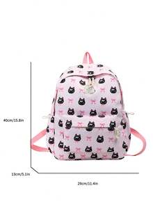 1pc Cute Cartoon Cat/Bow Pattern Nylon Backpack, Lightweight Large Capacity School Day Bag, Adjustable Shoulder Strap Bookbag, Suitable For Girls/Teenagers/Students/Graduates, Perfect For Daily Use, Outings, Travel, School And Back To School Season. - Pink - View 2