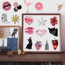 50pcs/Pack Y2K Style Personalized Pink & Black Retro Stickers, European & American Vintage Leopard Print Lips Disco Ball Cherry Element Decals, Millennium Personalized Decorative Stickers, Suitable For Decorating Water Bottles, Laptops, Luggage, Phone Cases, Scrapbooking Materials - Y2K Spice - View 5